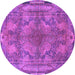 Round Machine Washable Medallion Purple Traditional Area Rugs, wshtr4685pur