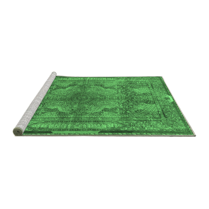 Sideview of Machine Washable Medallion Emerald Green Traditional Area Rugs, wshtr4685emgrn