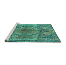 Sideview of Machine Washable Medallion Turquoise Traditional Area Rugs, wshtr4685turq