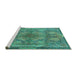 Sideview of Machine Washable Medallion Turquoise Traditional Area Rugs, wshtr4685turq