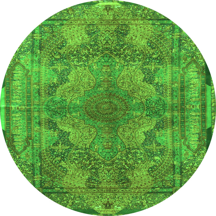 Square Medallion Green Traditional Rug, tr4685grn
