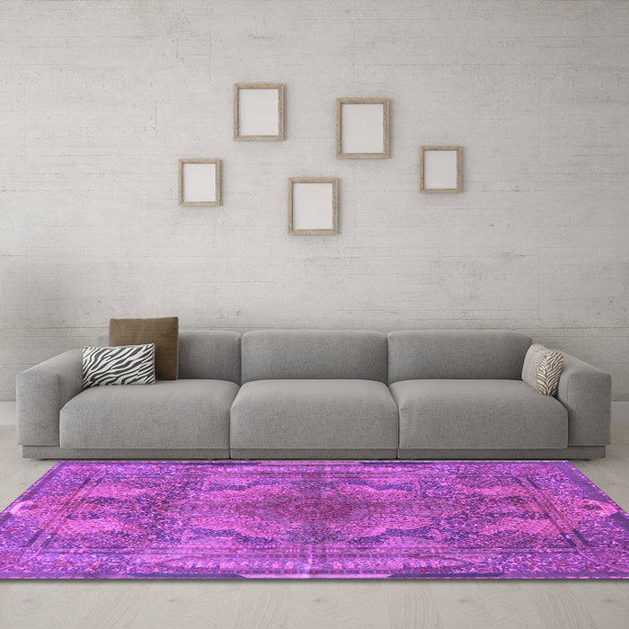 Machine Washable Medallion Purple Traditional Area Rugs in a Living Room, wshtr4685pur