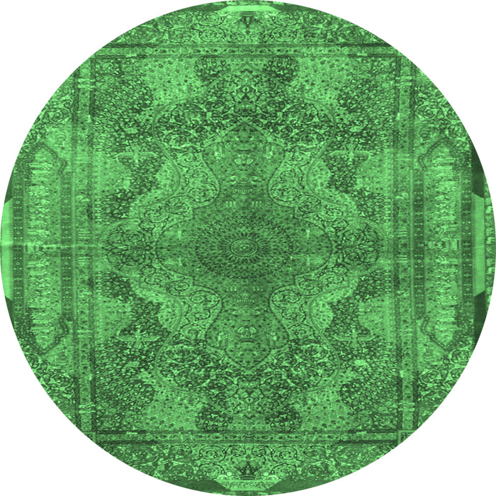 Round Machine Washable Medallion Emerald Green Traditional Area Rugs, wshtr4685emgrn