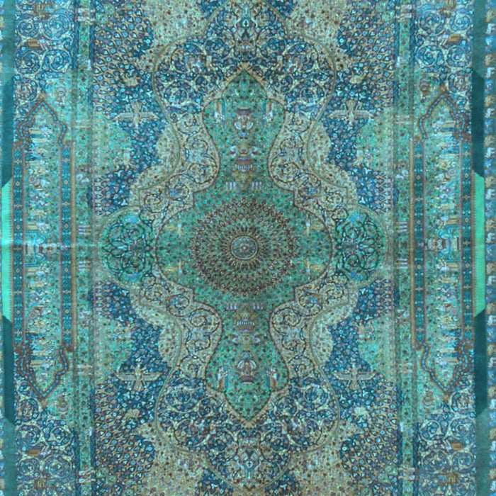 Machine Washable Medallion Light Blue Traditional Rug, wshtr4685lblu