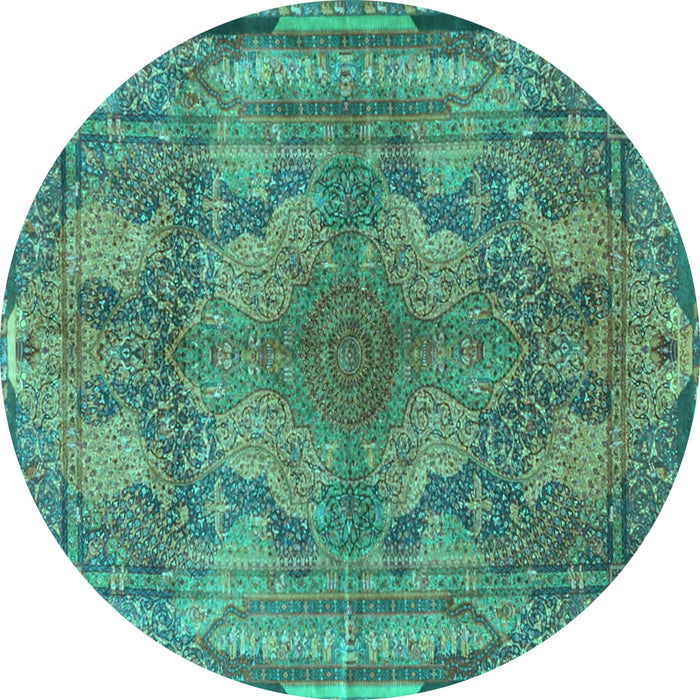 Round Medallion Turquoise Traditional Rug, tr4685turq