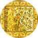 Round Animal Yellow Traditional Rug, tr4686yw