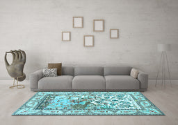 Machine Washable Animal Light Blue Traditional Rug in a Living Room, wshtr4686lblu