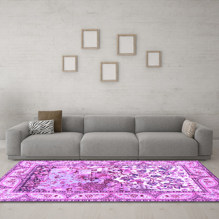 Machine Washable Animal Purple Traditional Area Rugs in a Living Room, wshtr4686pur