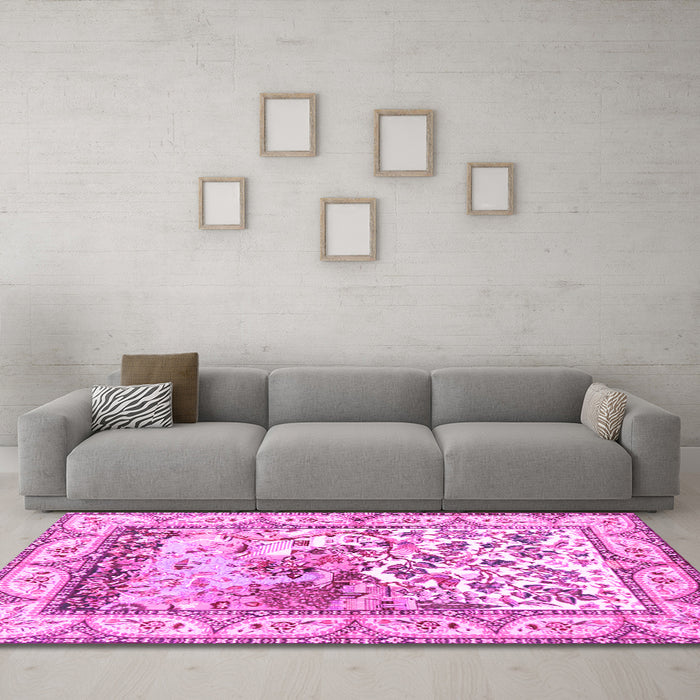 Machine Washable Animal Pink Traditional Rug in a Living Room, wshtr4686pnk