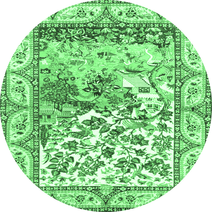 Round Animal Emerald Green Traditional Rug, tr4686emgrn