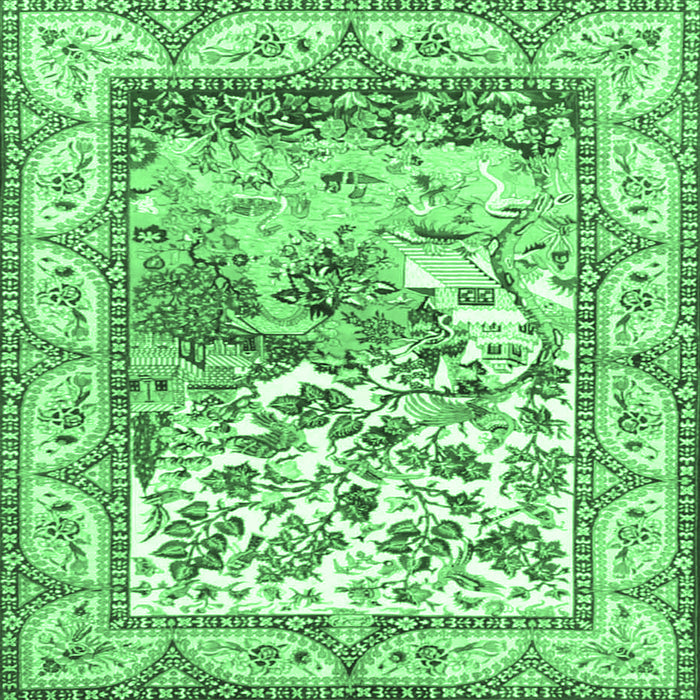 Square Animal Emerald Green Traditional Rug, tr4686emgrn