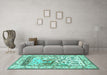 Machine Washable Animal Turquoise Traditional Area Rugs in a Living Room,, wshtr4686turq