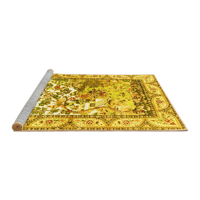 Sideview of Machine Washable Animal Yellow Traditional Rug, wshtr4686yw