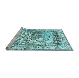 Sideview of Machine Washable Animal Light Blue Traditional Rug, wshtr4686lblu