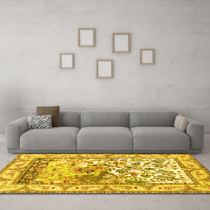 Machine Washable Animal Yellow Traditional Rug in a Living Room, wshtr4686yw