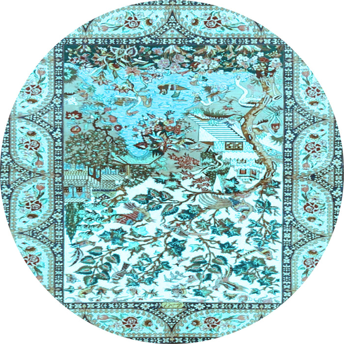 Round Animal Light Blue Traditional Rug, tr4686lblu