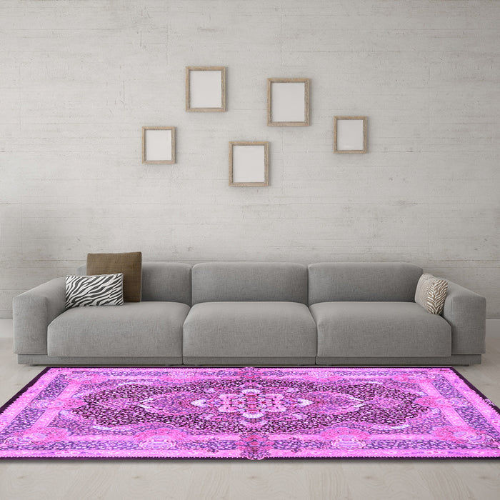 Machine Washable Persian Purple Traditional Area Rugs in a Living Room, wshtr4687pur