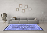 Machine Washable Persian Blue Traditional Rug, wshtr4687blu