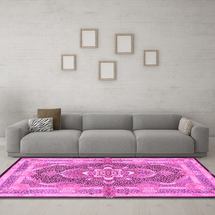 Machine Washable Persian Pink Traditional Rug in a Living Room, wshtr4687pnk