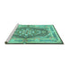 Sideview of Machine Washable Persian Turquoise Traditional Area Rugs, wshtr4687turq