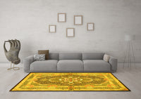 Machine Washable Persian Yellow Traditional Rug, wshtr4687yw