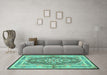 Machine Washable Persian Turquoise Traditional Area Rugs in a Living Room,, wshtr4687turq