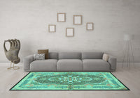 Machine Washable Persian Turquoise Traditional Rug, wshtr4687turq