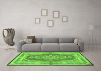 Machine Washable Persian Green Traditional Rug, wshtr4687grn