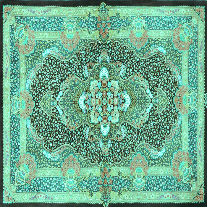 Square Machine Washable Persian Turquoise Traditional Area Rugs, wshtr4687turq