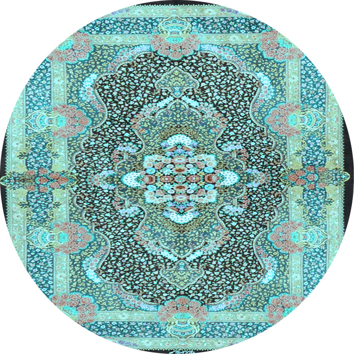 Round Machine Washable Persian Light Blue Traditional Rug, wshtr4687lblu