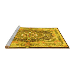 Sideview of Machine Washable Persian Yellow Traditional Rug, wshtr4687yw