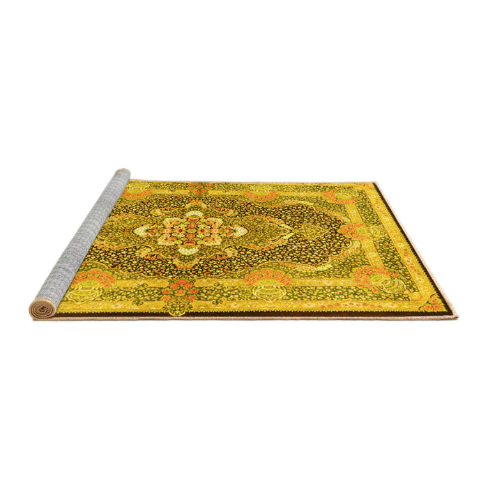 Sideview of Machine Washable Persian Yellow Traditional Rug, wshtr4687yw