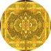 Round Machine Washable Persian Yellow Traditional Rug, wshtr4687yw