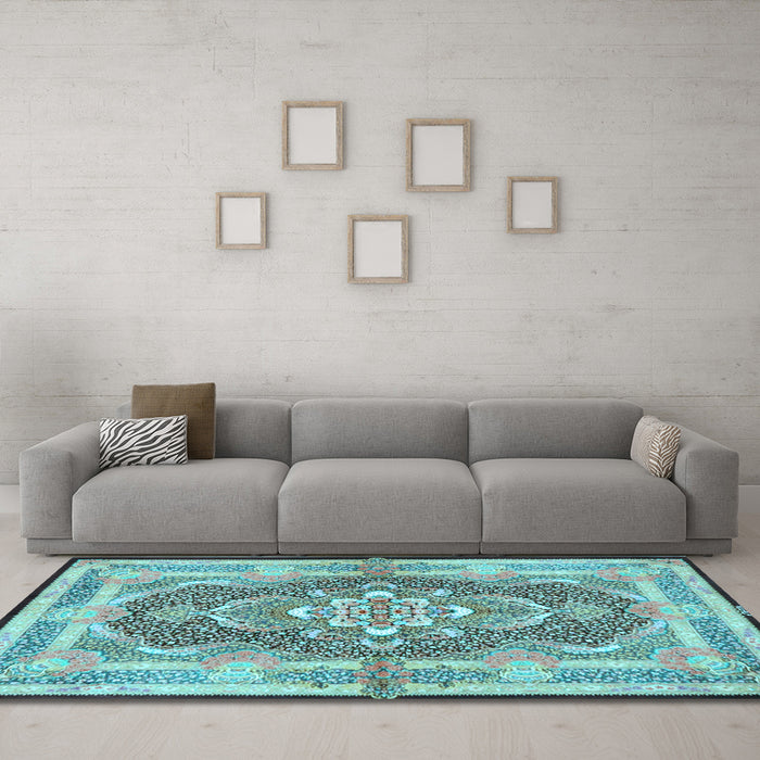 Machine Washable Persian Light Blue Traditional Rug in a Living Room, wshtr4687lblu