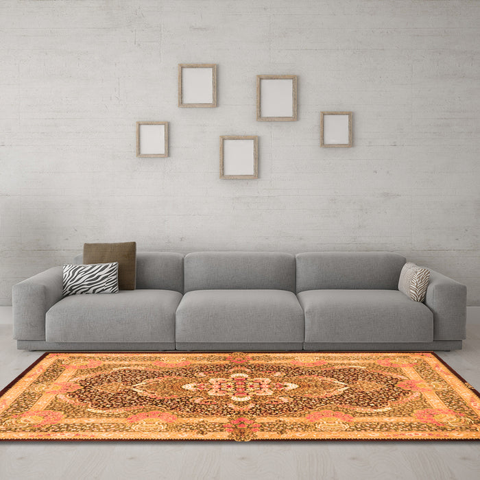 Machine Washable Persian Orange Traditional Area Rugs in a Living Room, wshtr4687org