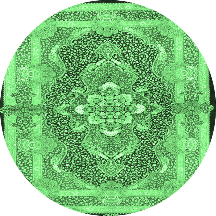 Round Machine Washable Persian Emerald Green Traditional Area Rugs, wshtr4687emgrn