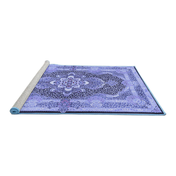 Sideview of Machine Washable Persian Blue Traditional Rug, wshtr4687blu