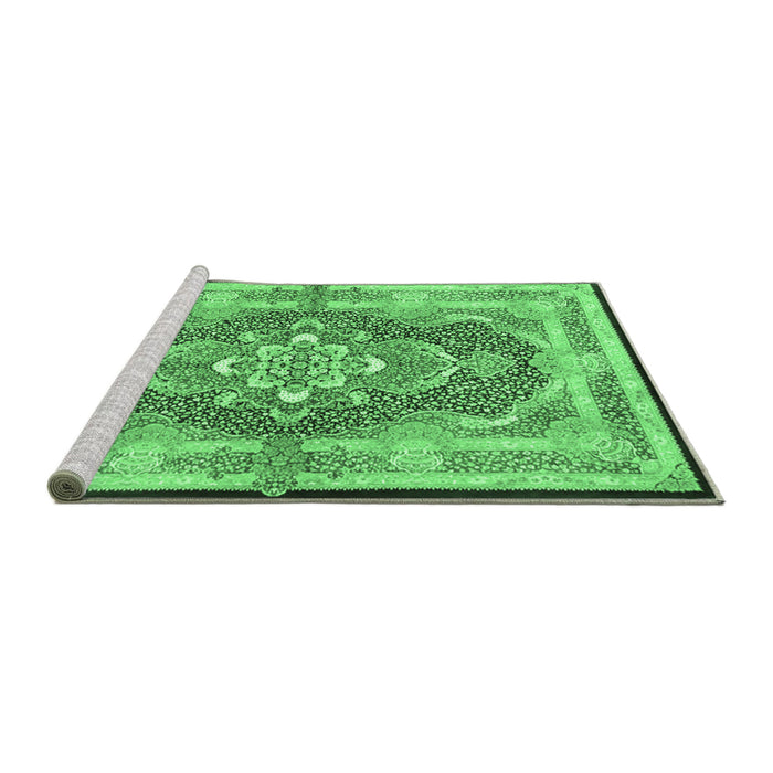 Sideview of Machine Washable Persian Emerald Green Traditional Area Rugs, wshtr4687emgrn