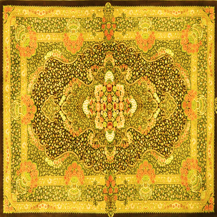 Square Machine Washable Persian Yellow Traditional Rug, wshtr4687yw