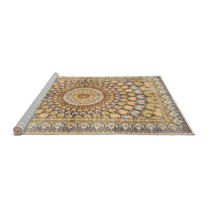 Sideview of Machine Washable Traditional Copper Brown Rug, wshtr4688