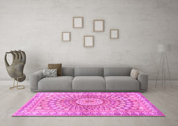 Machine Washable Persian Pink Traditional Rug in a Living Room, wshtr4688pnk