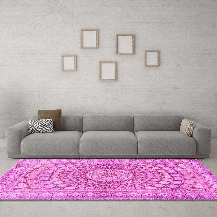 Machine Washable Persian Pink Traditional Rug in a Living Room, wshtr4688pnk