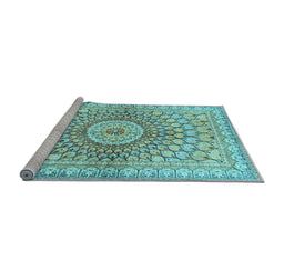 Sideview of Machine Washable Persian Light Blue Traditional Rug, wshtr4688lblu