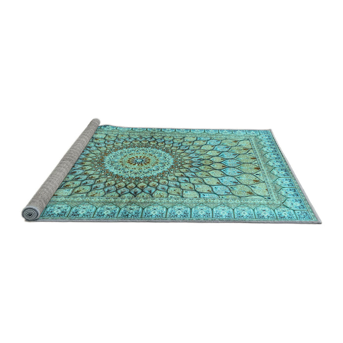 Sideview of Machine Washable Persian Light Blue Traditional Rug, wshtr4688lblu