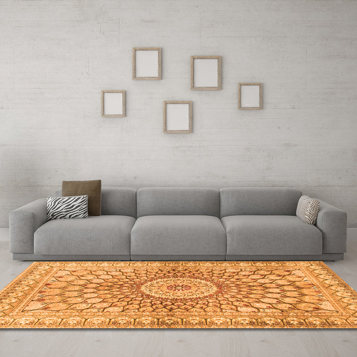 Machine Washable Persian Orange Traditional Area Rugs in a Living Room, wshtr4688org