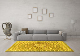 Machine Washable Persian Yellow Traditional Rug in a Living Room, wshtr4688yw