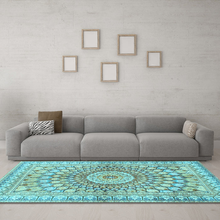 Machine Washable Persian Light Blue Traditional Rug in a Living Room, wshtr4688lblu