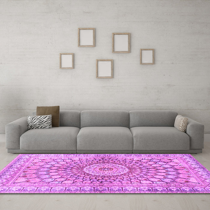 Machine Washable Persian Purple Traditional Area Rugs in a Living Room, wshtr4688pur