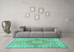 Machine Washable Persian Turquoise Traditional Area Rugs in a Living Room,, wshtr4688turq