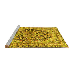 Sideview of Machine Washable Persian Yellow Traditional Rug, wshtr4689yw